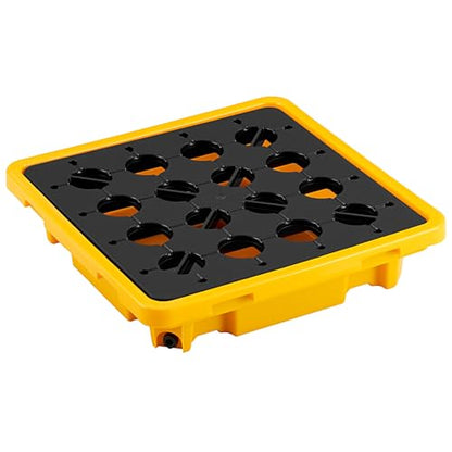 VEVOR Spill Containment Pallet, 1 Drum Low Profile Spill Containment Modular Platform, 11.4 Gallon Sump, 1543 lbs Load Capacity, Heavy-Duty Polyethylene Tray with Drain, 26.4" x 26.6" x 5.9", Yellow