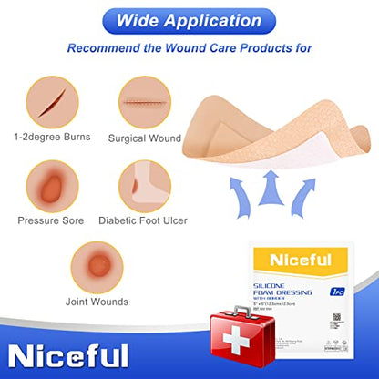 Niceful Silicone Foam Dressing 5“x5 20 Pcs, Gentle for Sensitive Skin - size: 5"x5"(10PCS） (Pack of 2)