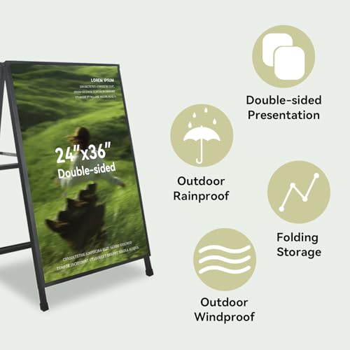 A Frame Sign 24x36 Inches Portable Sandwich Board Outdoor Sign Holder Heavy Duty Display Double Sided Sidewalk Sign Ideal for Mall Restaurant Supermarket Trade Shows (Frame only),1PACK