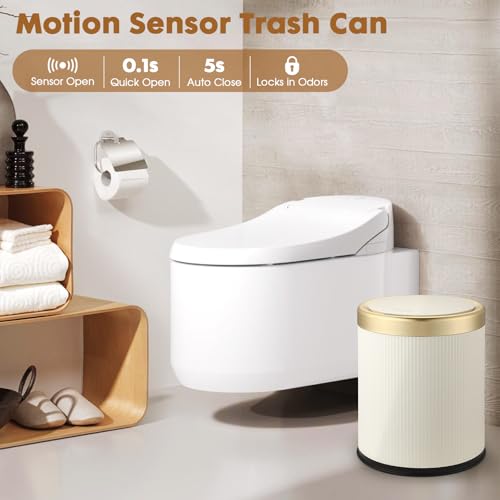 Automatic Bathroom Trash Can with Lid,Motion Sensor Trash cans Smart - color: White, size: 2.8 Gallon