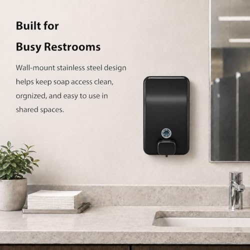 Commercial Wall Mount Soap Dispenser - Stainless Steel Bathroom Hand Soap 38.8oz Liquid - Anti-Leak Pump and Large Capacity Brushed Refillable - size: Vertical 42.4oz B