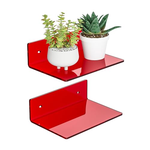 Sezanrpt 9 Inch Red Acrylic Small Wall Shelf, Home Wall Display Ledges for Storage, Room Décor, Space Saving, Items Organizer, 2 Pack - color: Red, size: 9 Inch