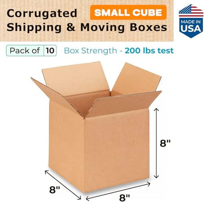 Small Cube Moving & Shipping Boxes 8x8x8 inches (10-Pack) - Extra Strength 200 lb vs Regular - Corrugated Boxes for Packaging Moving Supplies - Cardboard Box - Carton Box by IDL Packaging - size: 8 * 8 * 8" (Small Boxes)