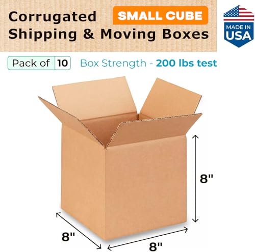 Small Cube Moving & Shipping Boxes 8x8x8 inches (10-Pack) - Extra Strength 200 lb vs Regular - Corrugated Boxes for Packaging Moving Supplies - Cardboard Box - Carton Box by IDL Packaging - size: 8 * 8 * 8" (Small Boxes)