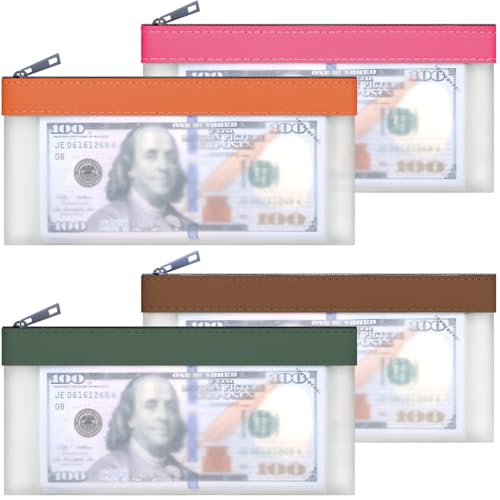 Clear Money Envelopes for Cash Money Bag Pouch 7.6"x3.7" - color: 4 Colors