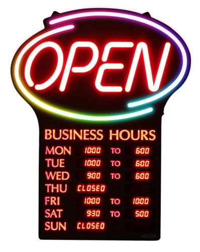Newon 19" x 25" LED Open Sign – Programmable Business Hours, 7 Border Colors PLUS 7 Animation Effects & Ultra-Bright Multi-Color Neon Lights – High Visibility Display for Business, Restaurant, Bar, Retail Store - style: Multi-Color Lighted Open Sign with