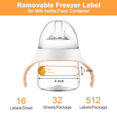 512pcs 1 x 4 Inch Baby Milk Bottle Labels to Write On,Freezer Labels Removable, Food Labels Cartoon Waterproof, No Residue Food Storage Labels for Kitchen, Mason Jar Labels,Can Not be Torn - color: Freezercartoon-8 Colors