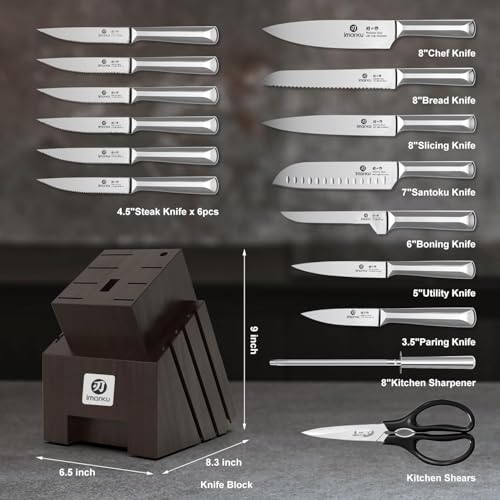 imarku 16-Pieces Knife Set, High-Carbon Stainles Steel Kitchen Knife Set - color: Steel Gray