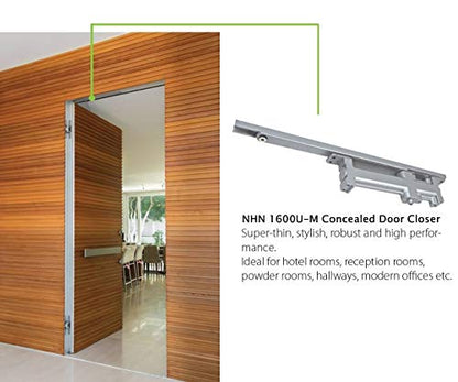 NHN1638U-M Concealed Door Closer, Non-Handed, Heavy-Duty, Up to 132lbs. Doors, Dual Speed Control, Invisible Door Closer - size: Spring force 2-3, Up to 132lbs