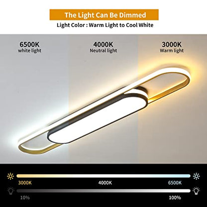 Qcyuui Linear Ceiling Light, 43.3in Dimmable LED Ceiling Light with Remote - color: Black and Gold/Dimm/48W/43.3IN, size: 43.3in