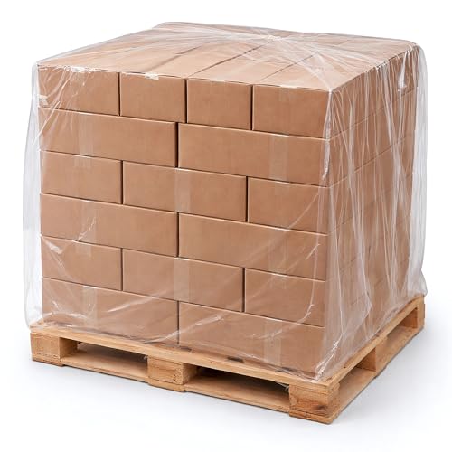 APQ Pack of 75 Plastic Pallet Covers 50 x 46 x 86. Clear Reusable Low Density Polyethylene Pallet Bag Covers 50x46x86. Thickness 3 mil. Ideal for Industrial Needs, Warehousing, Transportation. - size: 50" x 46" x 86" / 3 mil / 75 Pack