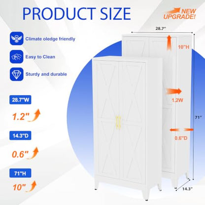 GAIOUS 71" Tall Kitchen Pantry Cabinet,Metal Storage Cabinet White Cupboard - color: White, size: 14.3"D x 28.7"W x 71"H