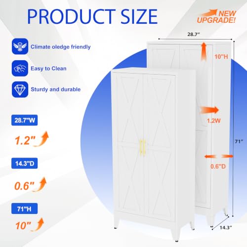 GAIOUS 71" Tall Kitchen Pantry Cabinet,Metal Storage Cabinet White Cupboard - color: White, size: 14.3"D x 28.7"W x 71"H