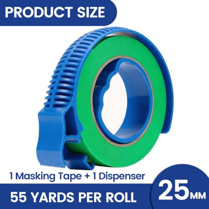 Adhes Green Masking Tape Painter Tape Dispenser 25mm x 50m - size: 1‘’ x 55yds