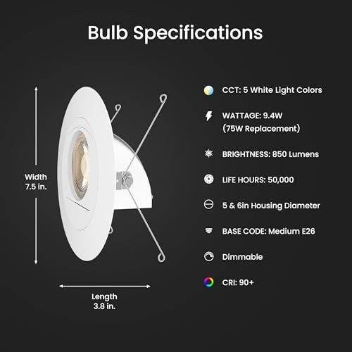Feit Electric 5/6 Inch LED Directional Downlight, 75W Eq, 5CCT Selectable - color: Selectable White, size: 5-6 Inch (Pack of 1)