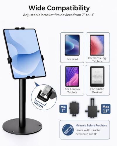 Anti-Theft Kiosk Tablet Stand Metal Tablet Desktop Holder for 7-11" iPad/for Samsung Galaxy Tab/for Kindle with 360° Swivel Locking Clamp Countertop POS Tablet Mount for Desk Black