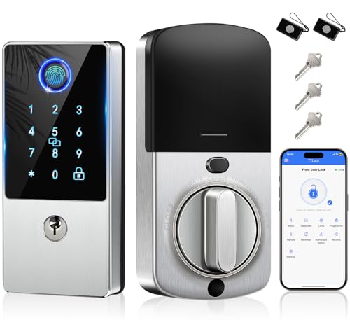 Smart Door Lock Deadbolt, Keyless Entry Door Lock with Fingerprint & Keypad,App Control,Auto Lock,Electronic Digital Lock for Front Door Home Apartment Rental,Easy Installation,Satin Nickel Silver - color: Satin Nickel