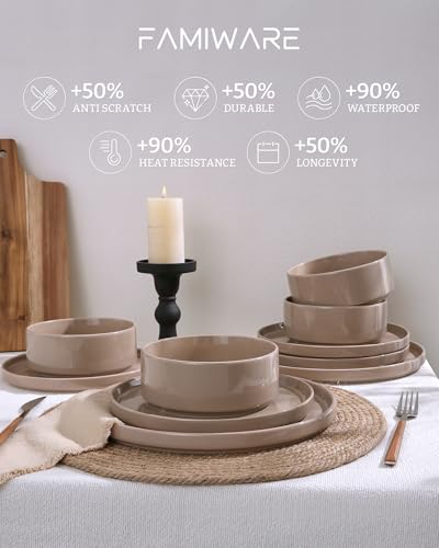 Famiware Nebula Plates and Bowls, 24-Piece Dinnerware Set, Cinnamon Brown - color: Cinnamon Brown, size: Service for 8 (Standard Dinner Set)