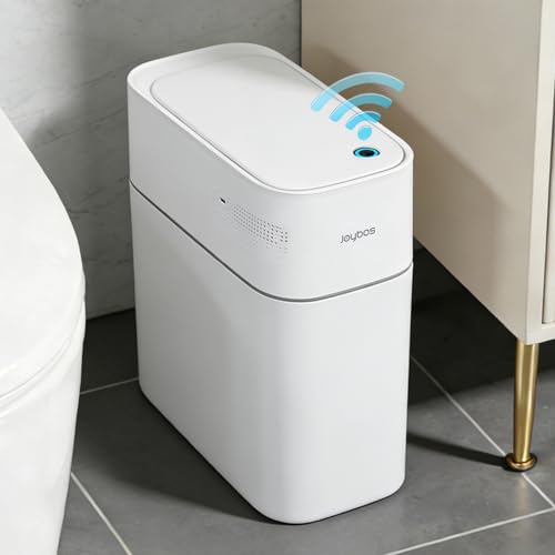 JUDRDO 3.5 Gal Slim Touchless Bathroom Trash Can, Automatic Diaper Pail - color: White-n21