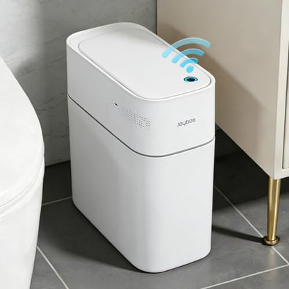 JUDRDO 3.5 Gal Slim Touchless Bathroom Trash Can, Automatic Diaper Pail - color: White-n21