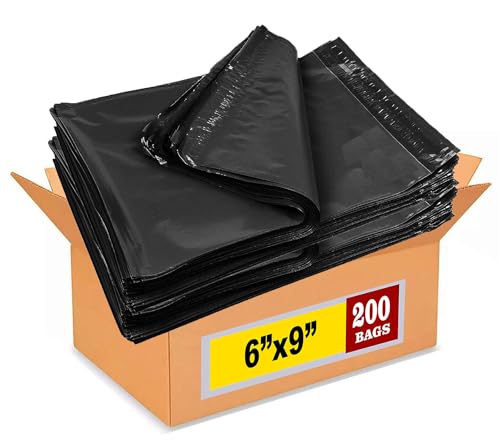 iMBAPrice Black Poly Mailers 6x9 Inch 200 Pack I Size #1 Self-Seal, Waterproof, Tear-Resistant Plastic Mailing Bags for Cosmetics, Accessorie & Small Business - color: Black, size: 6" X 9"