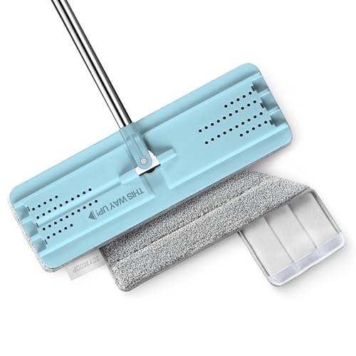 JOYMOOP Flat Mop System, Microfiber Floor Cleaning Tool, 50" Handle with 13" Flat Head, Pale Aqua, Includes Washable Microfiber Pad - color: N