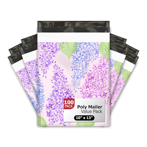 10x13 (100) Lilacs Floral Summer Designer Poly Mailers Waterproof Self Sealing Tear Resistant Polymailers Shipping Envelopes Premium Printed Bags For Small Businesses - color: Lilacs, size: 10x13 inches