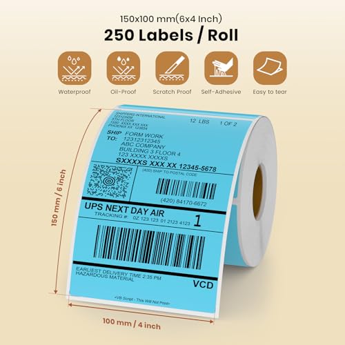 Blue Thermal Labels 4 × 6 Inch Waterproof Vinyl Stickers 250 PCS - color: Blue