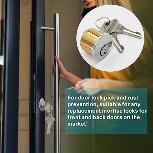 2PCS Brass Mortise Door Cylinder Locks with 2 Different SC1 Keyway Keys - size: 1 inch Door Cylinder Locks