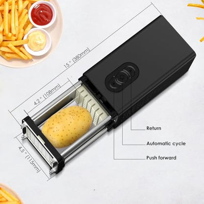 SIXRARI Electric French Fry Cutter, French Fries Cutter with 1/2 & 3/8 Inch Blade, Automatic Potato Cutter, Professional Commercial and Household Potato Slicer, Use for Cucumbers, Carrot, Apples - color: Black