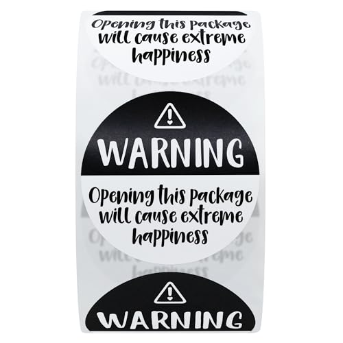 Hybsk Black and White Adorable Warning: Extreme Happiness Labels for Business Or Personal Use, 1.5 inch, 500 Small Business Stickers On a Roll