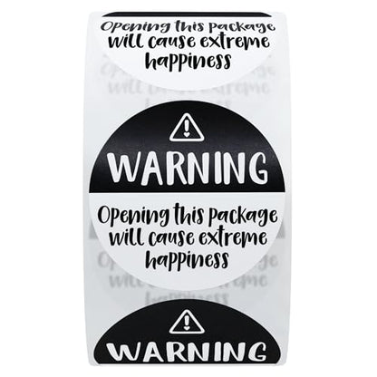 Hybsk Black and White Adorable Warning: Extreme Happiness Labels for Business Or Personal Use, 1.5 inch, 500 Small Business Stickers On a Roll