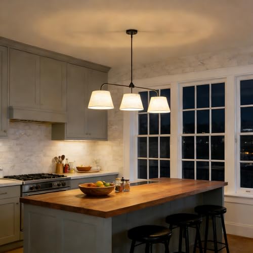 40" Linear Chandeliers for Dining Room, Black Kitchen Island Lighting - color: Black