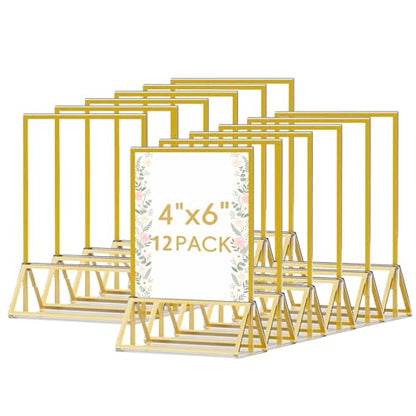 4"x6" Clear Acrylic Tabletop Sign Holder with Gold Frame, 12 Pack - size: 4"× 6"-12 Pack