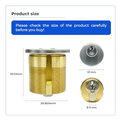 Key4less Brass Mortise Cylinder Lock 1-1/8 Inch Keyway Keyed Alike | Storefront Door Replacement - Adams Rite Kawneer Vistawall -10 Pack - size: 10 Pack