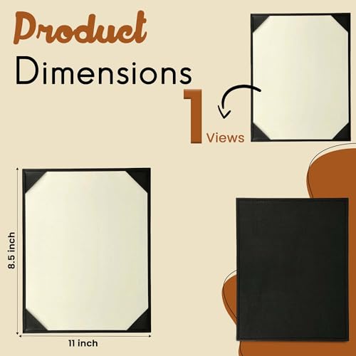 Prestine Menu Covers Made of Premium Faux Leather (10-Pack) - 8.5" x 11" - 1 View - Black - Restaurant Menu - Wine List - Bar Menu - size: 8.5”x11” - 1 View