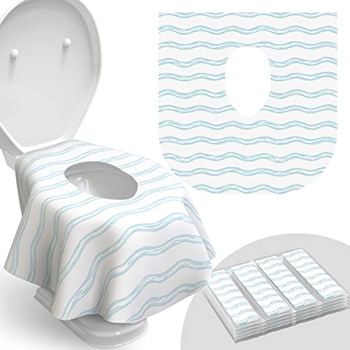 Relyo Disposable Toilet Seat Cover for Travel – 20 Pack with Covers Wrapped in Sets of 2, Non-Flushable Liners, Fits Most Seats – Kids, Toddlers, Adults (Waves, 20) - color: Waves