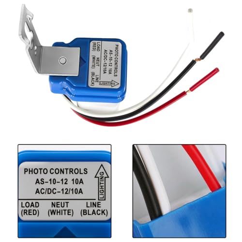 2 Pack AC DC 12V 10A Auto On/Off Photocell Light Switch Photocell Photo Switch Photoelectric Control Light Sensor Switch Dusk to Dawn Photocell Sensor for Outdoor Lighting Fixtures