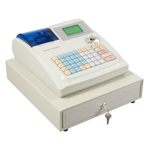 48 Keys Electronic Cash Register for Business with 8 Digital Display & Lockable Cashing Drawer, Commercial Cash Management System, POS Casher for Retail Store Restaurant Supermarket, White - color: White, size: 48 Keys