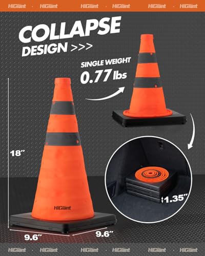 HiGiant 1 Pack 18 Inch Orange Collapsible Traffic Safety Cones, Black Base - size: 18 Inch