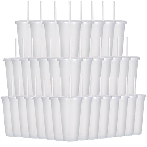Suertestarry Tumbler with Straw and Lid,Water Bottle Iced Coffee Travel Mug Cup,Reusable Plastic Cups,Perfect for Parties,Birthdays… (White, 36 pack) - color: White, size: 36 pack