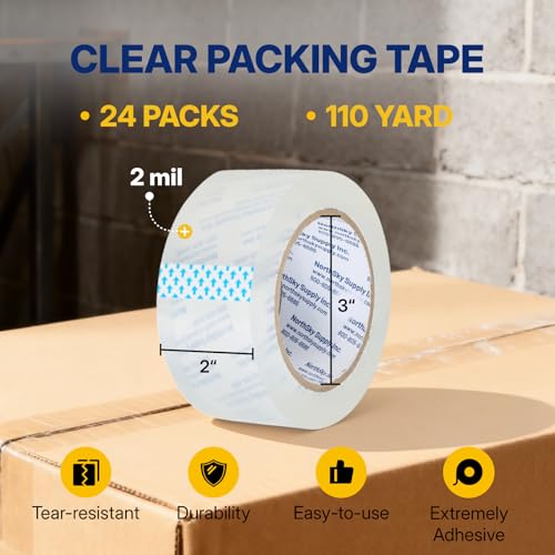 NORTHSKY Packing Tape, 24 Rolls, 2" x 110 Yards, 2 Mil Acrylic Packaging Tape for Shipping, Moving, Storage, and Box Sealing - size: 2 inches x 2 mil