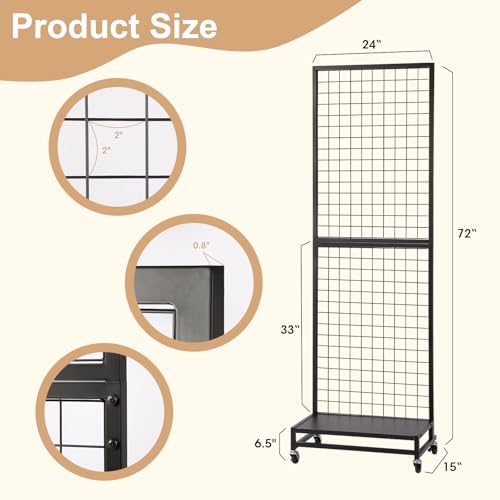NectaCol Grid Wall Panels, 2'x 6' Gridwall Panel Display Stand with Baseplate, Black Wire Grid Wall Display Rack, Grid Panels for Display, Retail Display Stand - 1 Pack - size: 1 Pack