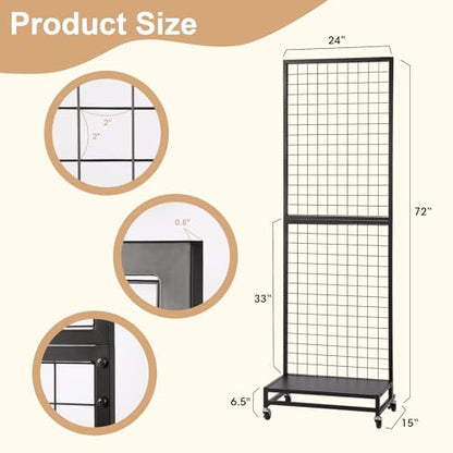 NectaCol Grid Wall Panels, 2'x 6' Gridwall Panel Display Stand with Baseplate, Black Wire Grid Wall Display Rack, Grid Panels for Display, Retail Display Stand - 1 Pack - size: 1 Pack