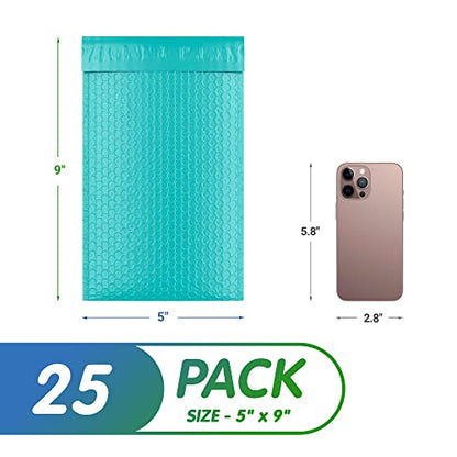 Poly Bubble Mailers, 5 x 9 Inch Teal Padded Mailers, Self Seal Shipping Envelopes, Lightweight Poly Mailer Bags, Waterproof Mailing Bags, Pack of 25 - color: Teal, size: 5" x 9" / 25 Pack