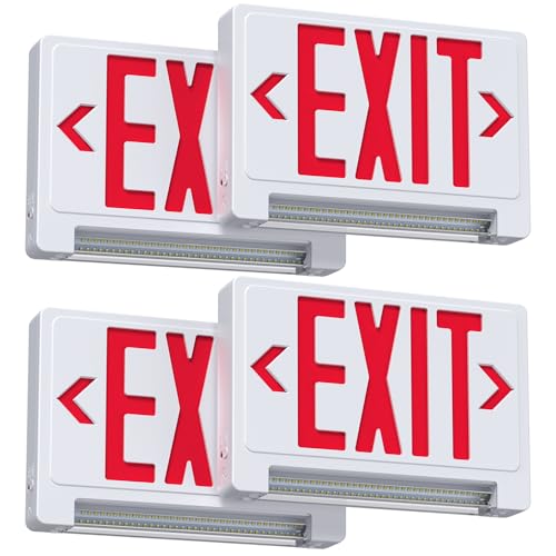 Exit Sign with Adjustable LED Pipe, Exit Signs with Emergency Lights Bar Combo, Compact Hardwired Exit Sign with Battery Backup，Red Led Emergency Exit Light for Business , 120V/277VAC,UL Listed,Top/Side/Wall Mount (4 Pack) - color: 4 Pack