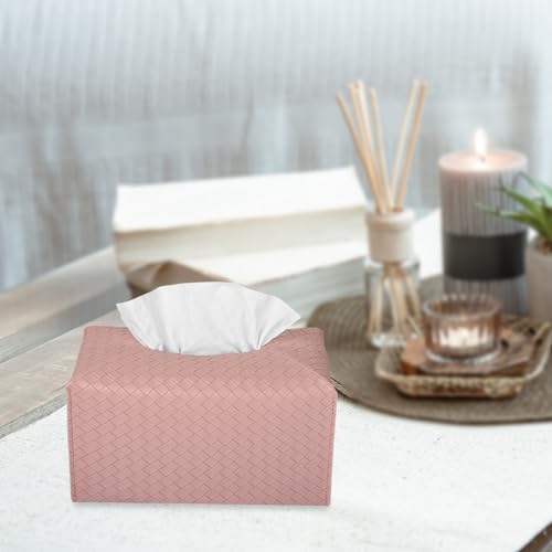 Tissue Box Cover Rectangle Leather Facial Paper Holder, Pink - color: Pink, size: rectangle