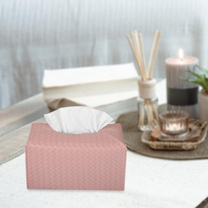 Tissue Box Cover Rectangle Leather Facial Paper Holder, Pink - color: Pink, size: rectangle