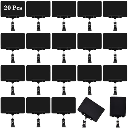 20 Pack Food Labels for Party Buffet, Double Sided Display Clips Rotating Reuse Mini Chalkboard Signs with Clip, Small Sign Holder for Retail Display, Business, Office, Exhibition (Black) - color: 20 Pack