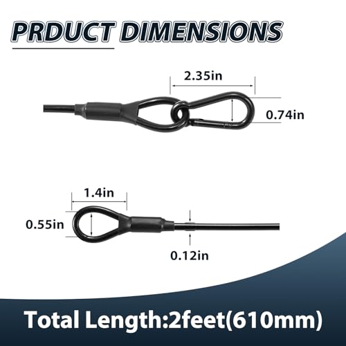 2-Pack 2ft Stainless Steel Safety Security Cables with 1/8" Diameter, Black - size: 1/8x2ft